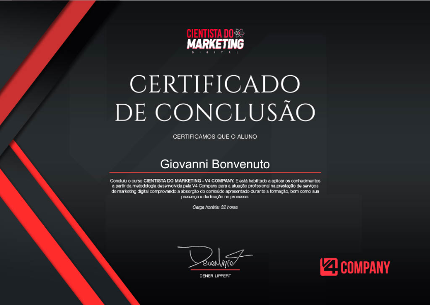 Certificação da V4 Company Giovanni Bonvenuto